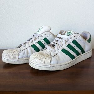 Adidas Superstar Original Men's Sneakers Cloud White Green Stripes Size 7